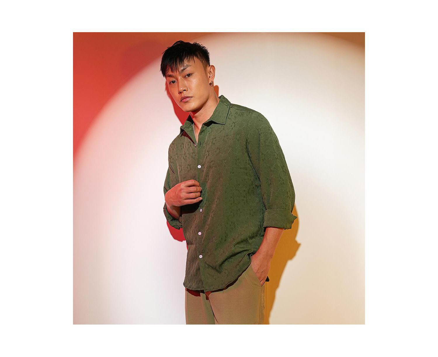 Men's Forest Green Floral-Textured Shirt