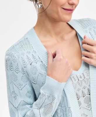 Petite Long-Sleeve Pointelle Flyaway Sweater, Macy's Exclusive