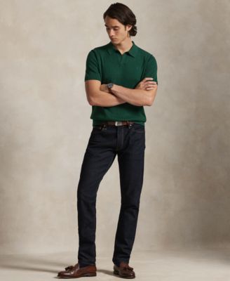 Men's Rib-Knit Cotton Polo-Collar Sweater