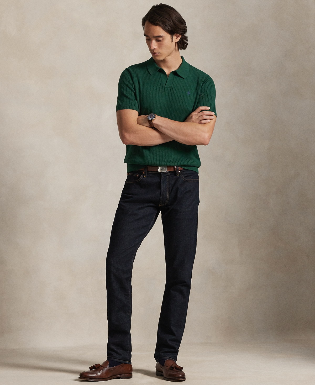 Polo Ralph Lauren Men's Rib-knit Cotton Polo-collar Sweater In Green
