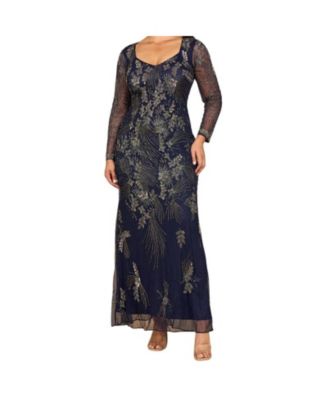 Women's Long Sleeve Queen Anne Beaded Gown