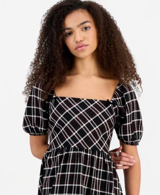Juniors' Short-Sleeve Square-Neck Mini Dress