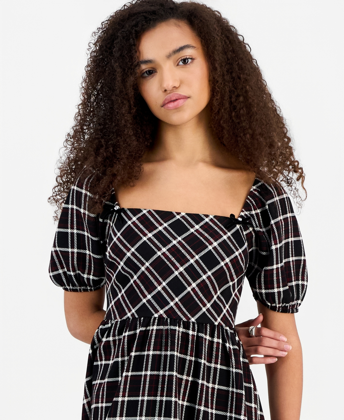 Self Esteem Juniors' Short-Sleeve Square-Neck Mini Dress