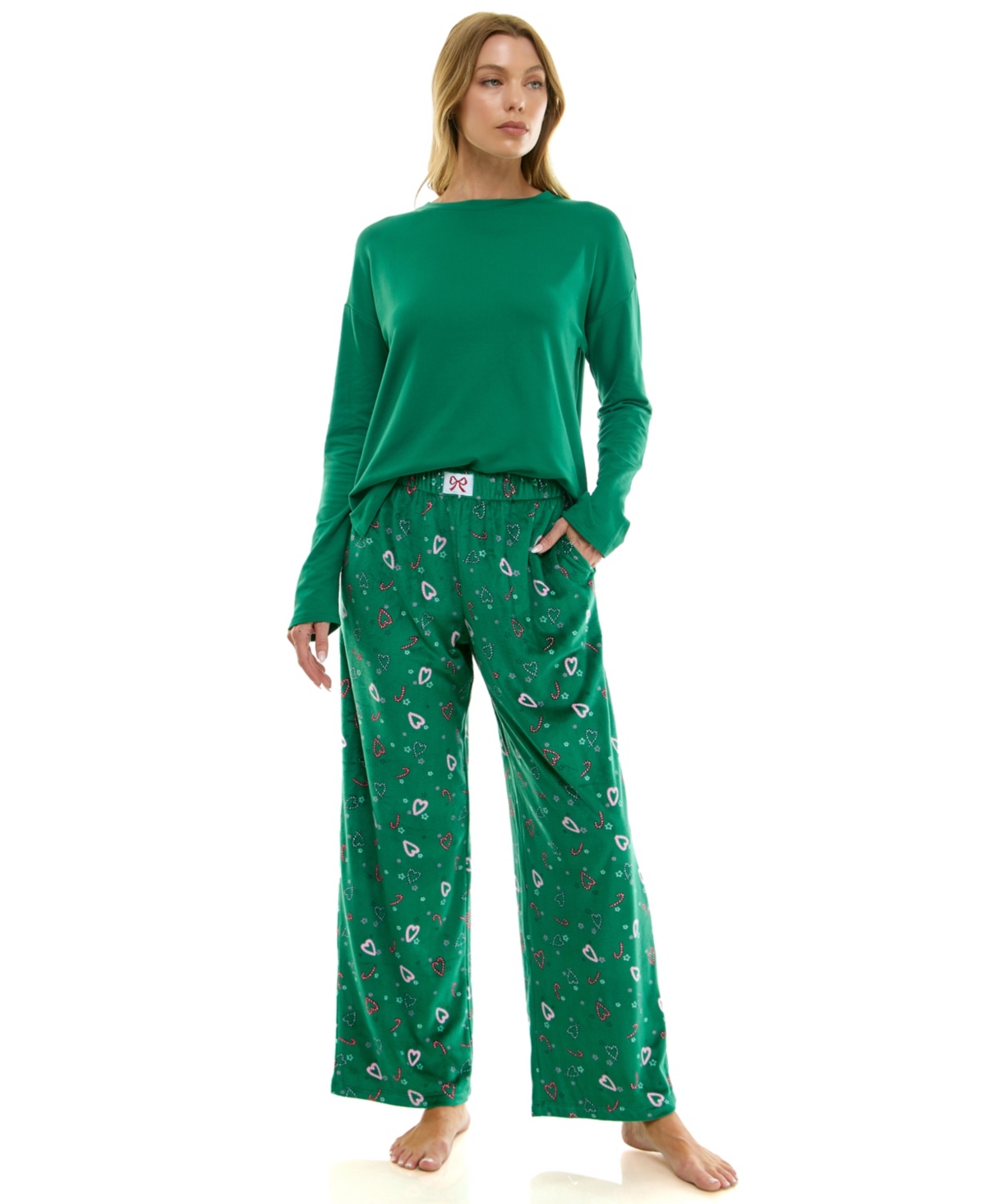 Roudelain Women's Printed Open Leg Velour Pants In Green