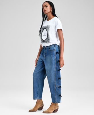 Women's Bow-Detail Barrel-Leg Jeans, Macy's Exclusive