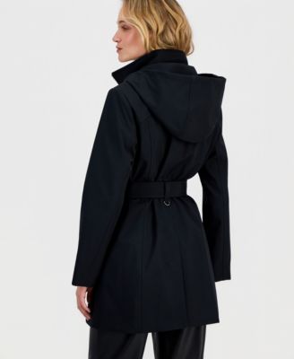 Women's Belted Hooded Zip-Front Raincoat