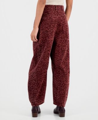 Women's Animal Printed Flocked Barrel-Leg High Rise Jeans