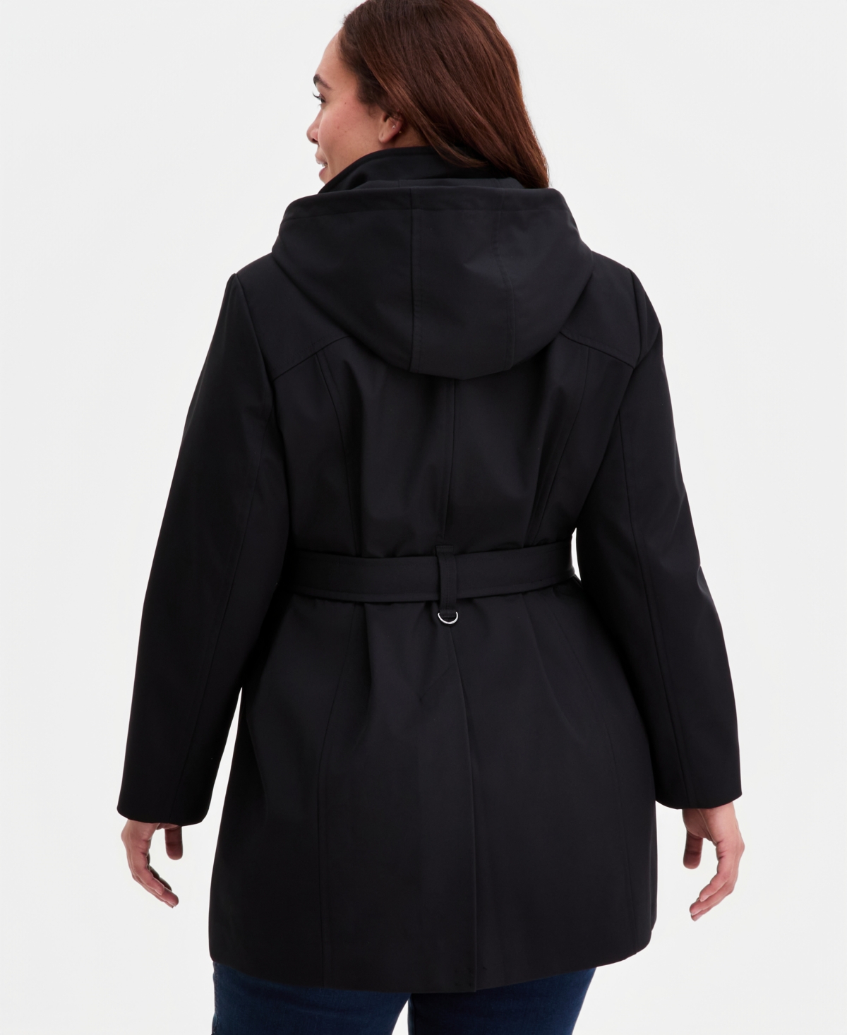 Calvin Klein Plus Belted Hooded Zip-Front Raincoat