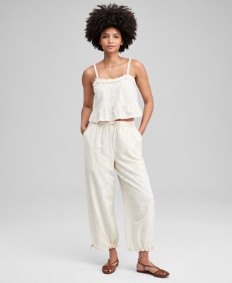 And Now This - Women's Cotton Floral Jacquard Drawstring Pants