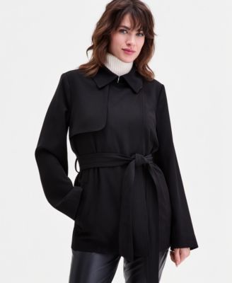 Women's Short Belted Crepe Trench Coat