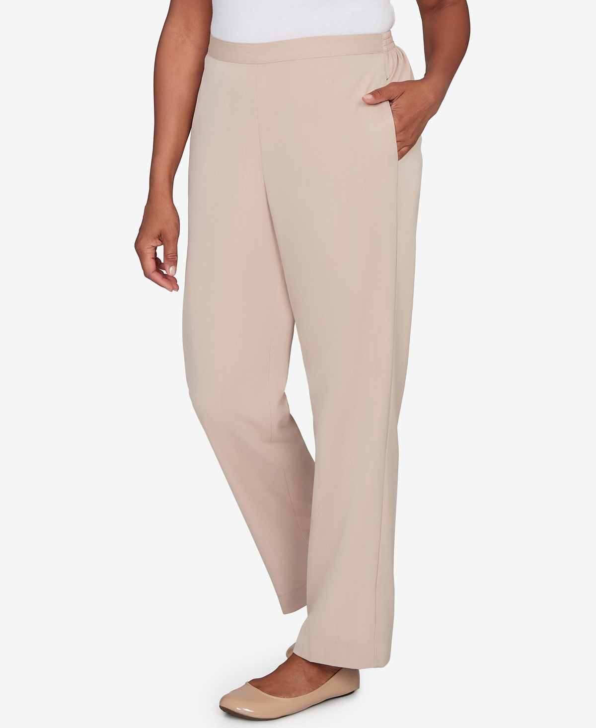 Alfred Dunner Plus Size Saratoga Springs Side Seam Pocket Average Length Twill Pants In Neutral