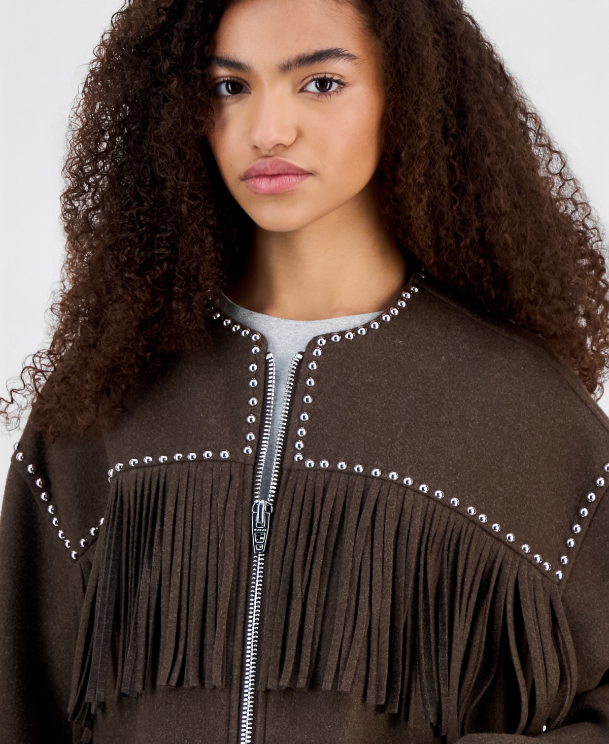 Blank Nyc Women's Fringe Benefits Studded Jacket