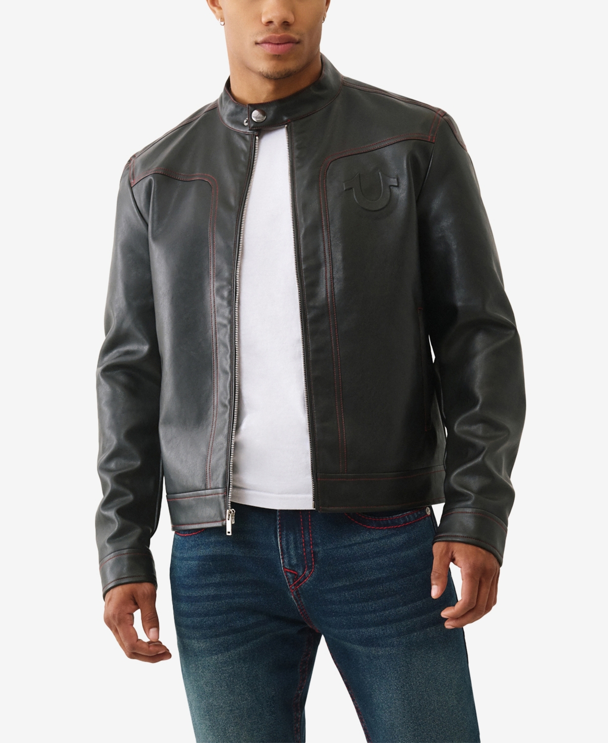 True Religion Men's Pleather Moto Jacket