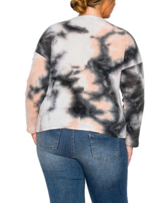 Plus Size Brushed Tie Dye Waffle Crew Neck Top