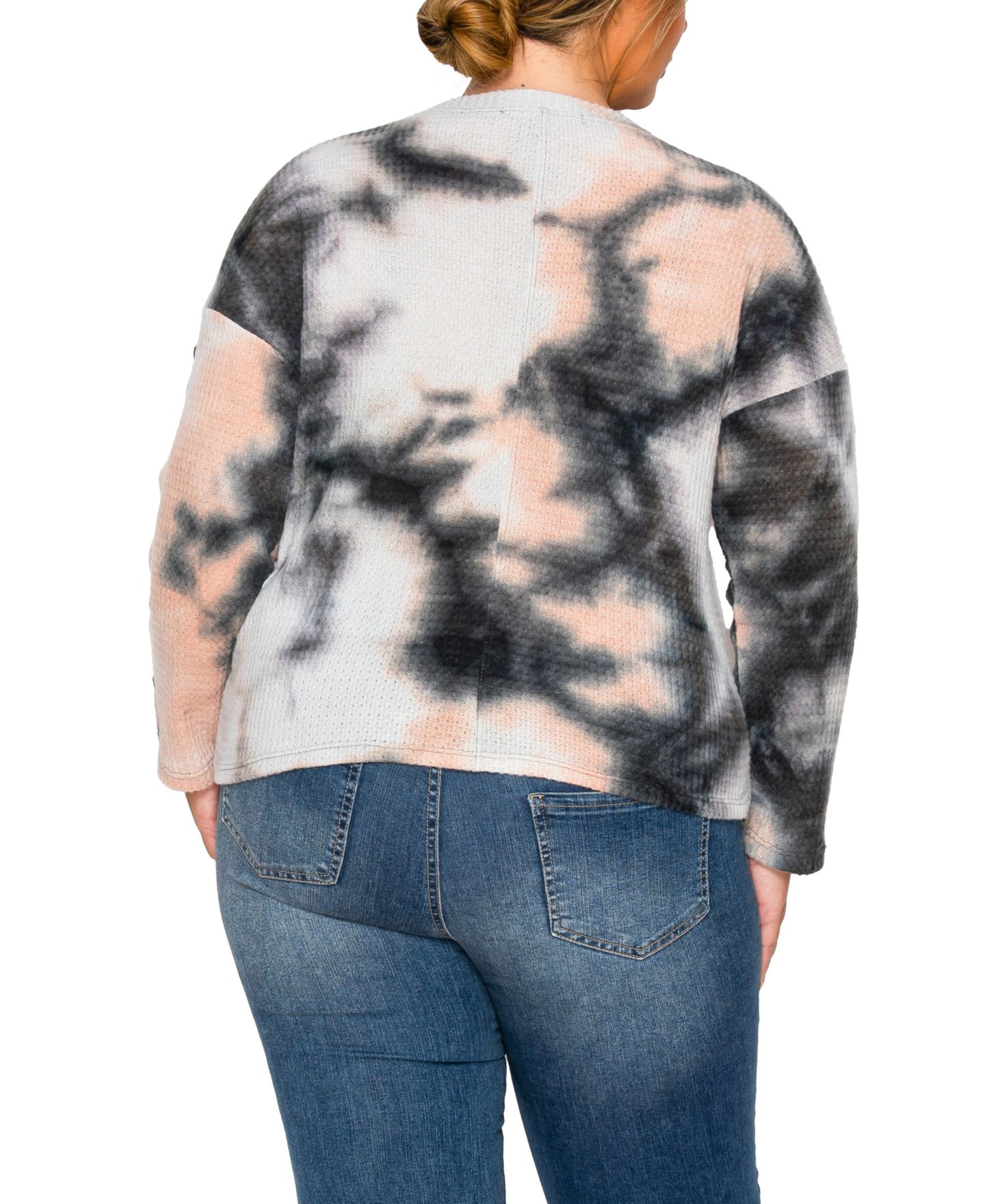 Женский топ COIN 1804 Plus Size Brushed Tie Dye Waffle Crew Neck, цвет: Серый — фото 4