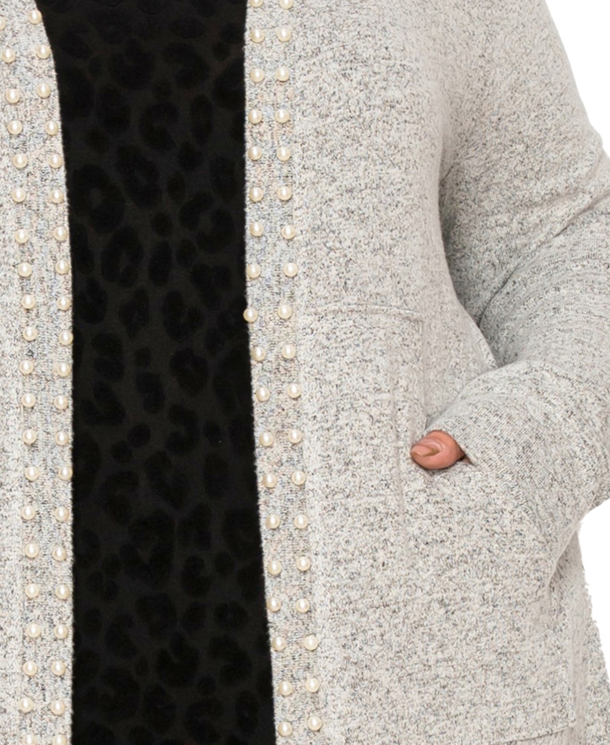 Coin 1804 Plus Cozy Pocket Cardigan Sweater with Cultivated Pearls