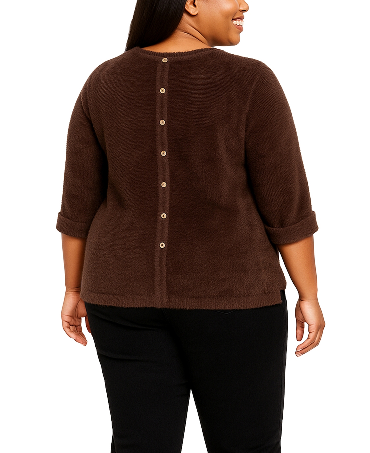 Coin 1804 Plus Size Cozy Rib Crew Neck Top In Brown