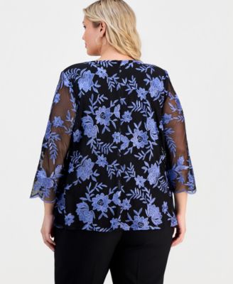 Plus Size Layered-Look Embroidered Top