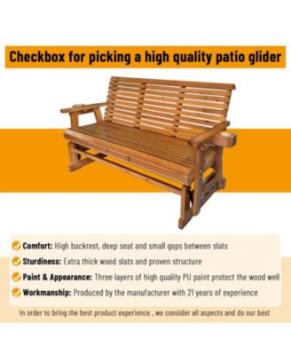 Patio Glider with Cup Holders, High Roll Back and Deep Contoured Seat, 3-Seater, Heavy Duty 800 Lb, 5 Feet (Brown, 3-Seater)