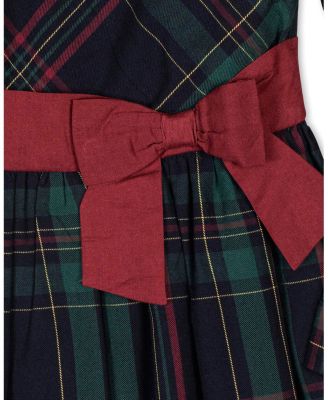 Little and Big Girls' Organic Pleated Collar Dress with Sash