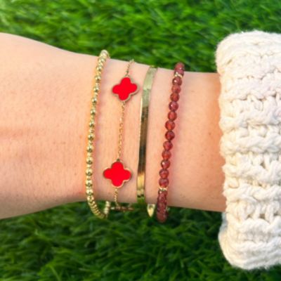 Garnet Round Bead Bracelet 14K Gold