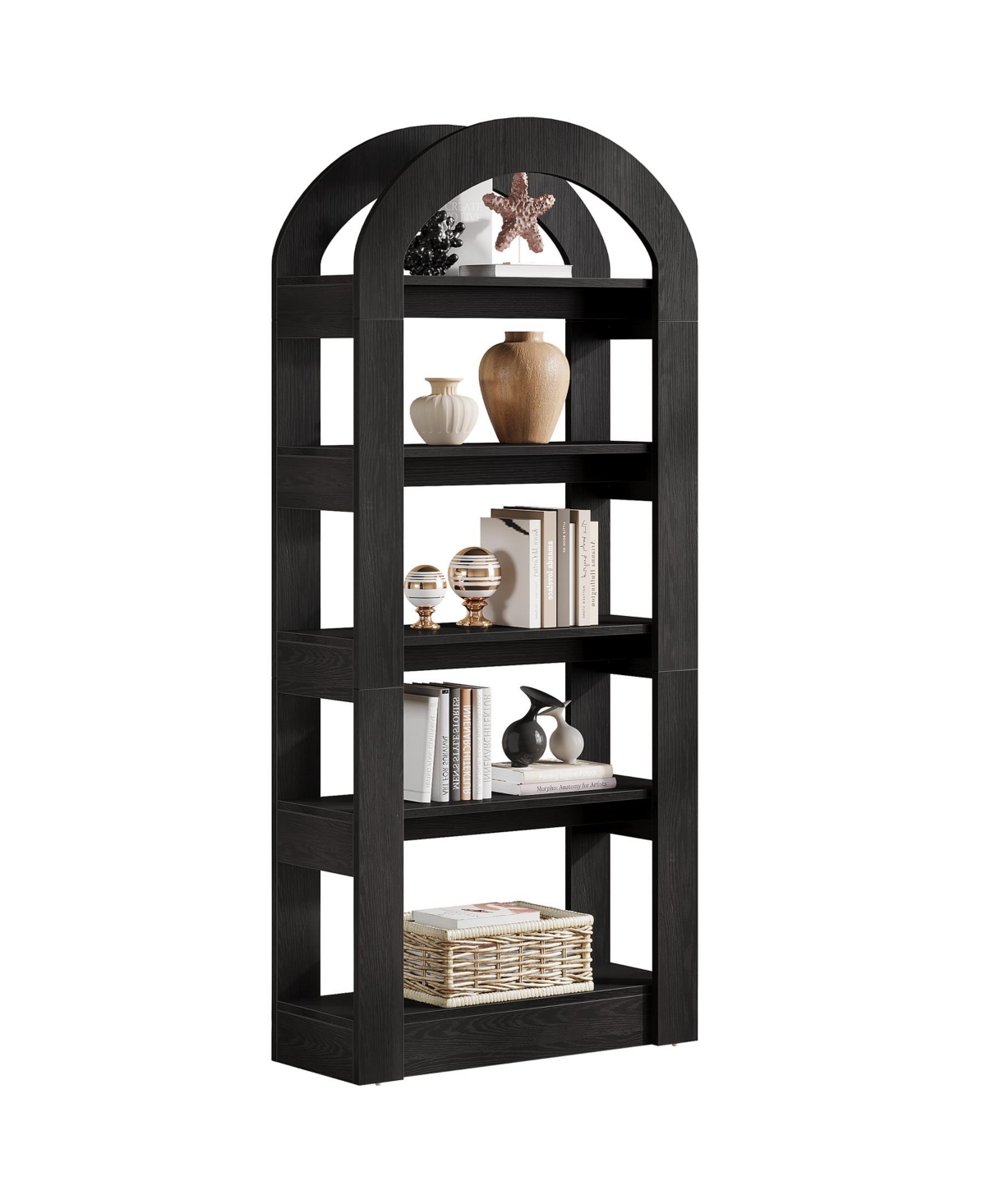 Tribesigns 5-Tier Kitchen Pantry Cabinet, Tall Freestanding Organizer with Arch Design, Wooden Storage Shelf