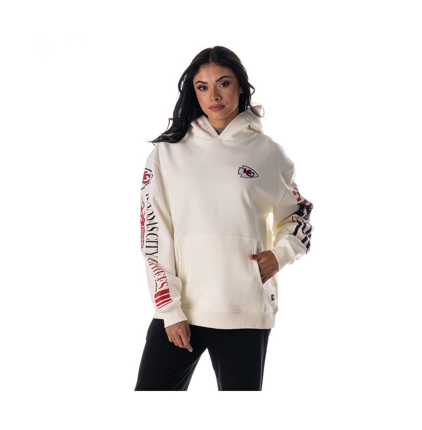 Женское худи The Wild Collective Cream Kansas City Chiefs Stacked Graphic Sleeve Fleece — фото 1