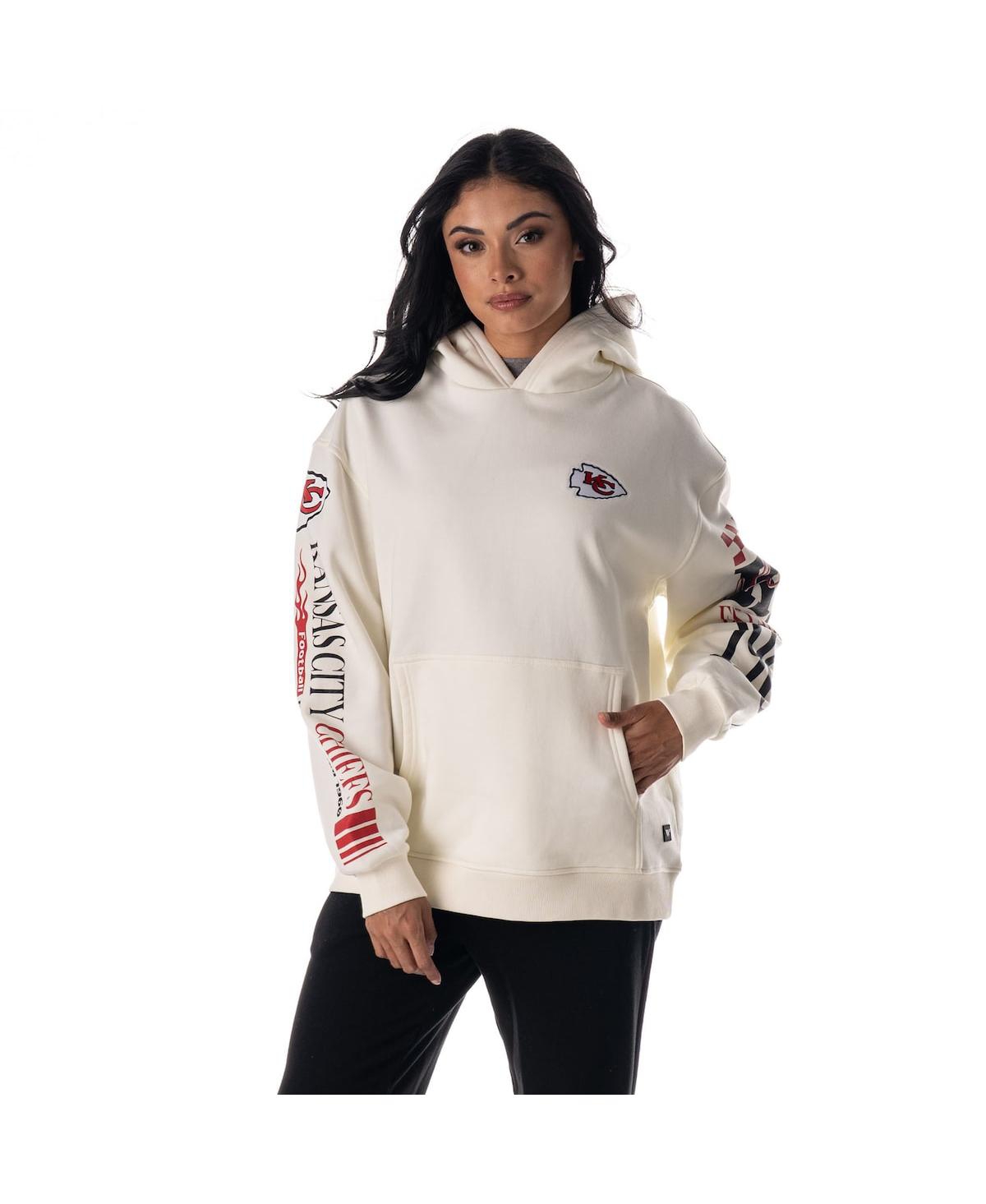 The Wild Collective Men's And Women's Cream Kansas City Chiefs Stacked Graphic Sleeve Fleece Hoodie In White