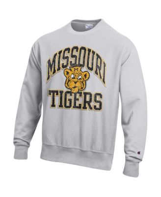 Men's Gray Missouri Tigers Distressed Arch Over Logo Reverse Weave Crew Neck Sweatshirt