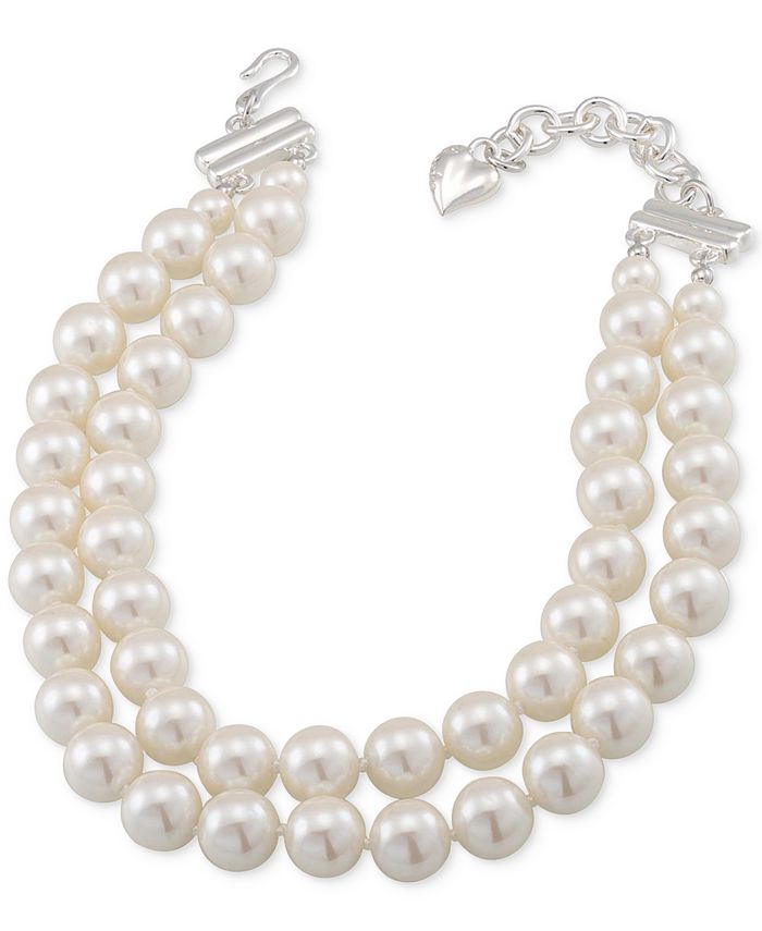 Carolee Silver Tone Imitation Pearl Adjustable Collar Necklace