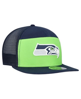 Men's Neon Green/College Navy Seattle Seahawks Outdoor Split Panel 9FIFTY Snapback Hat