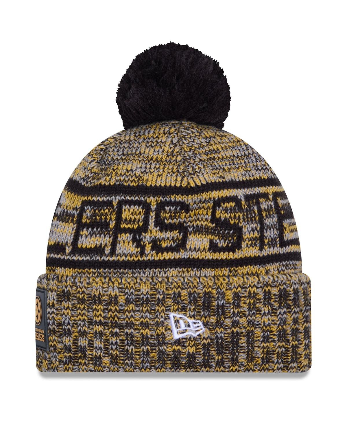 New Era Men's Gold Pittsburgh Steelers 2025 Sideline Cold Weather Cuffed Pom with Knit Hat