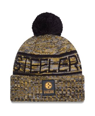 New Era - Men's Gold Pittsburgh Steelers 2025 Sideline Cold Weather Cuffed Pom with Knit Hat