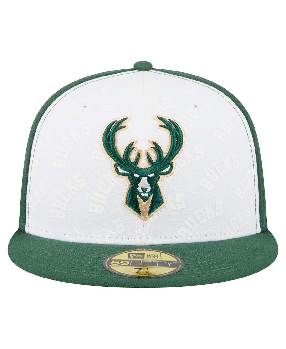 New Era Men's White/Hunter Green Milwaukee Bucks Repeat 59Fifty Fitted Hat