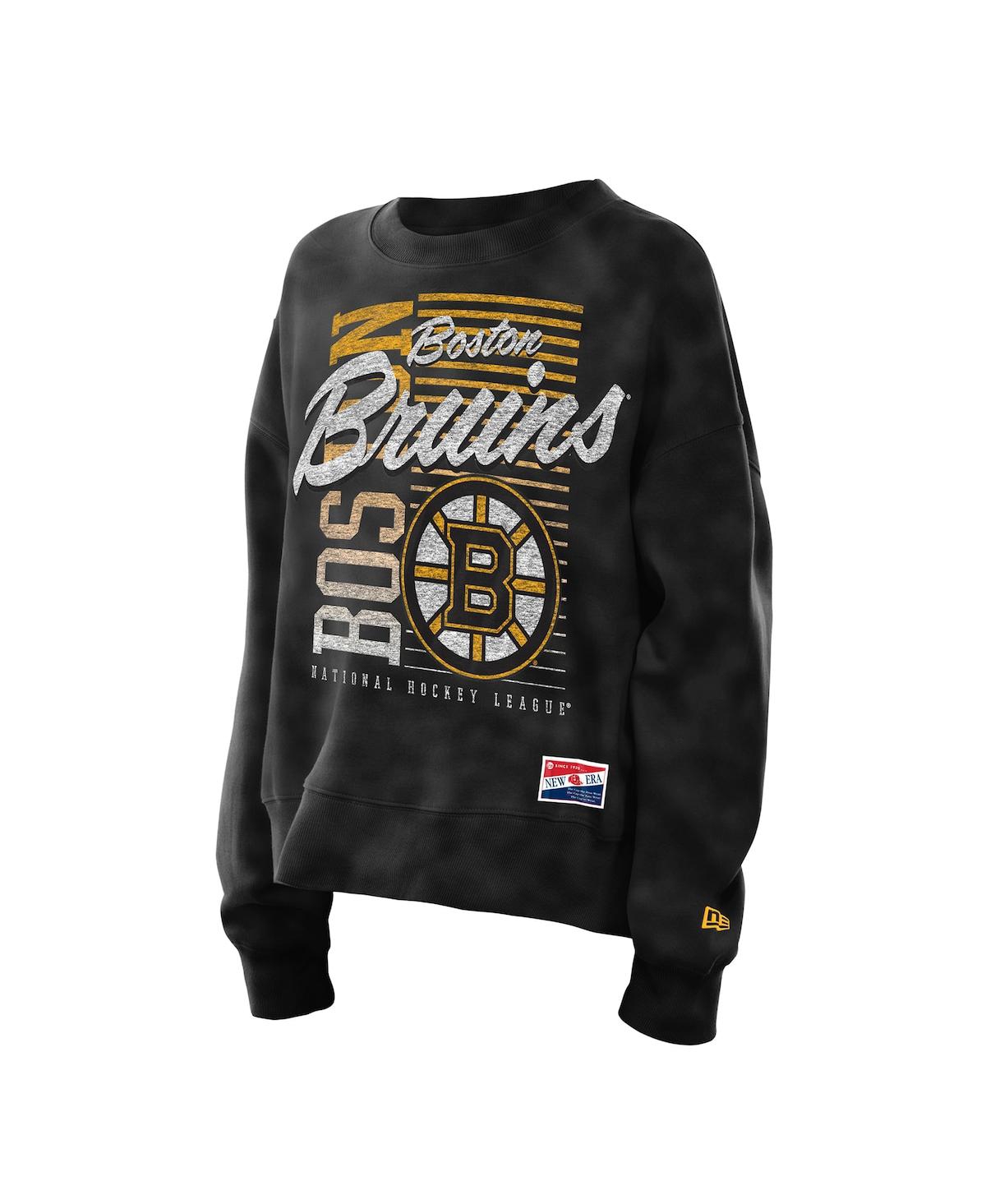 New Era Women's Black Boston Bruins Oversized Throwback Mineral Wash Sweatshirt In Black