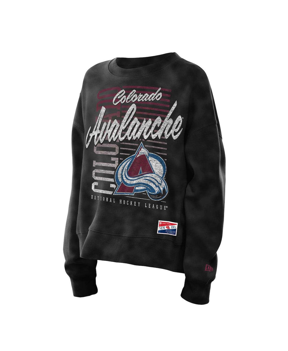 New Era Women's Black Colorado Avalanche Oversized Throwback Mineral Wash Sweatshirt In Gray