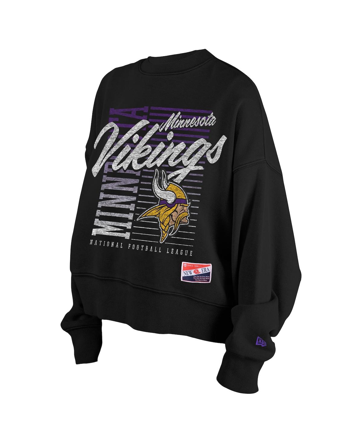 New Era Women's Black Minnesota Vikings Oversized Throwback Mineral Wash Crew Neck Sweatshirt In Black