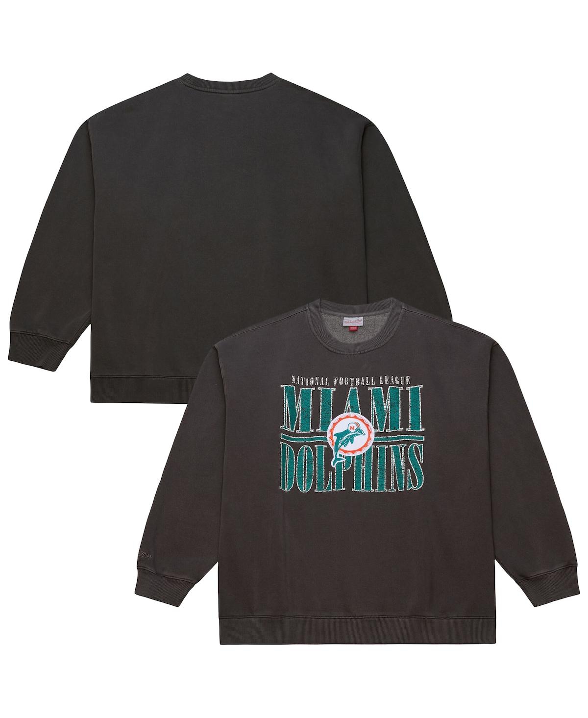 Mitchell & Ness Men's Black Miami Dolphins Downtown Crew Vintage Logo Sweatshirt