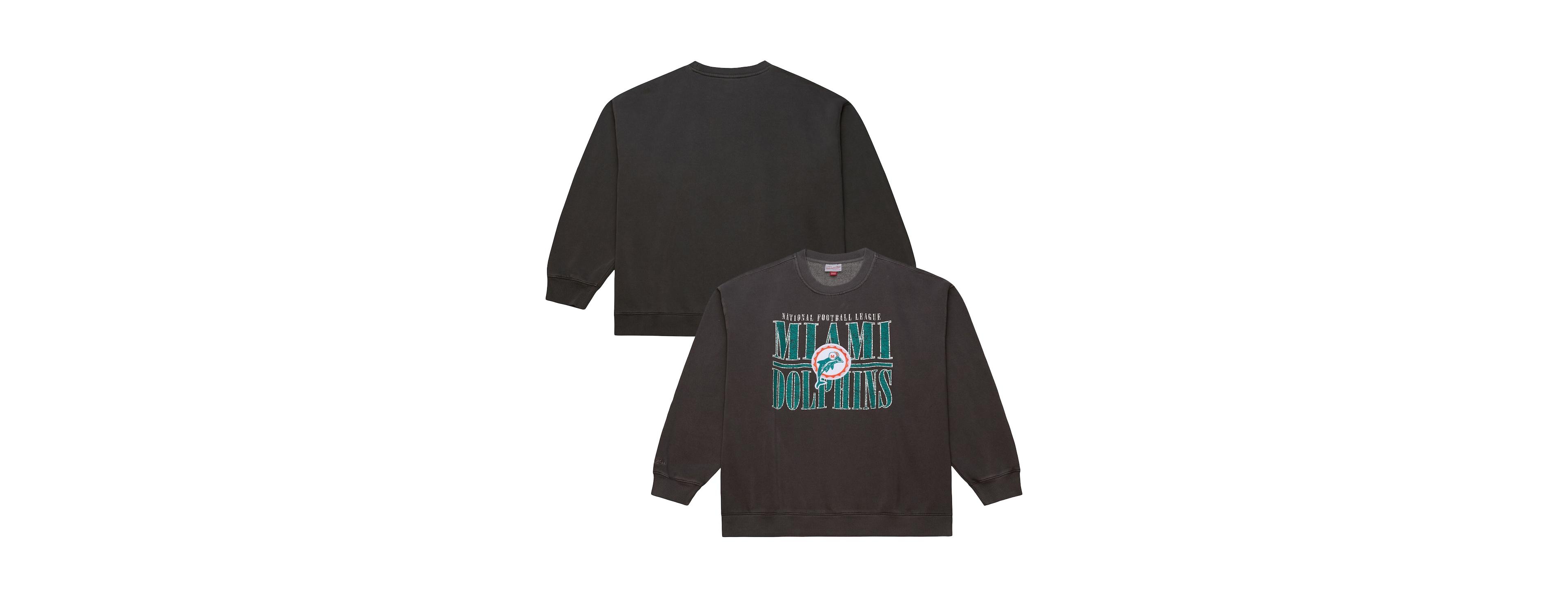 Mitchell & Ness Men's Black Miami Dolphins Downtown Crew Vintage Logo Sweatshirt