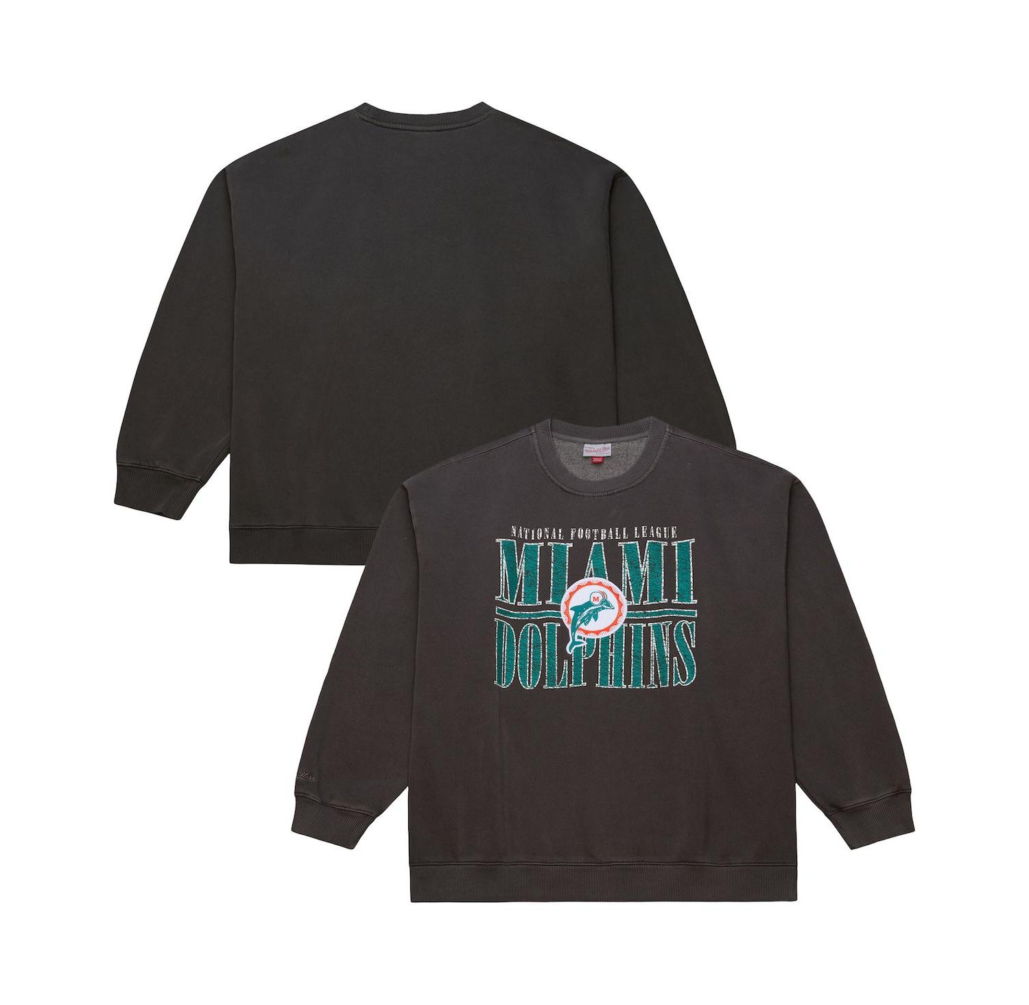 Men's Black Miami Dolphins Downtown Crew Vintage Logo Sweatshirt