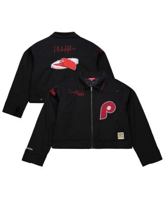 Mitchell & Ness - Women's Black Philadelphia Phillies Mechanic Cropped Full-Zip Jacket
