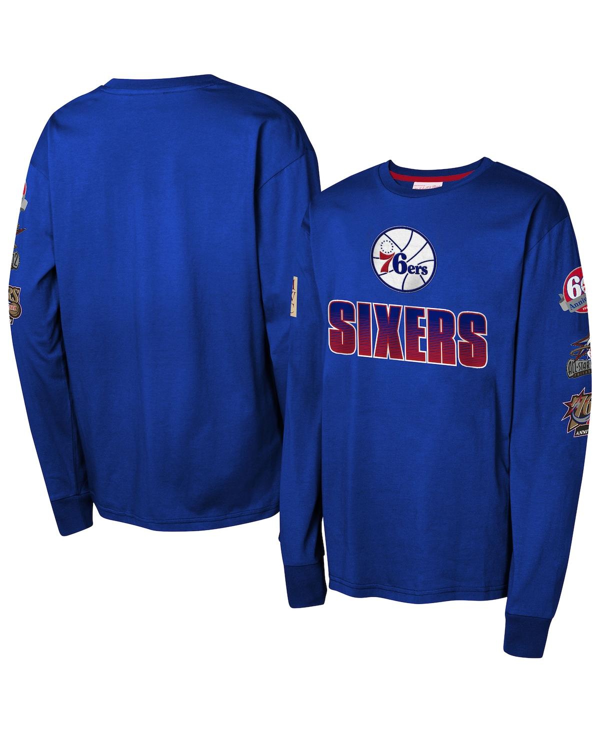 Mitchell & Ness Big Boys And Girls Royal Philadelphia 76ers Hardwood Classics All Over Long Sleeve T-shirt In Blue