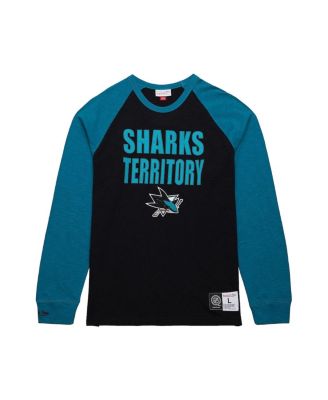Mitchell & Ness - Men's Black/Teal San Jose Sharks Legendary Slub Raglan Long Sleeve T-Shirt