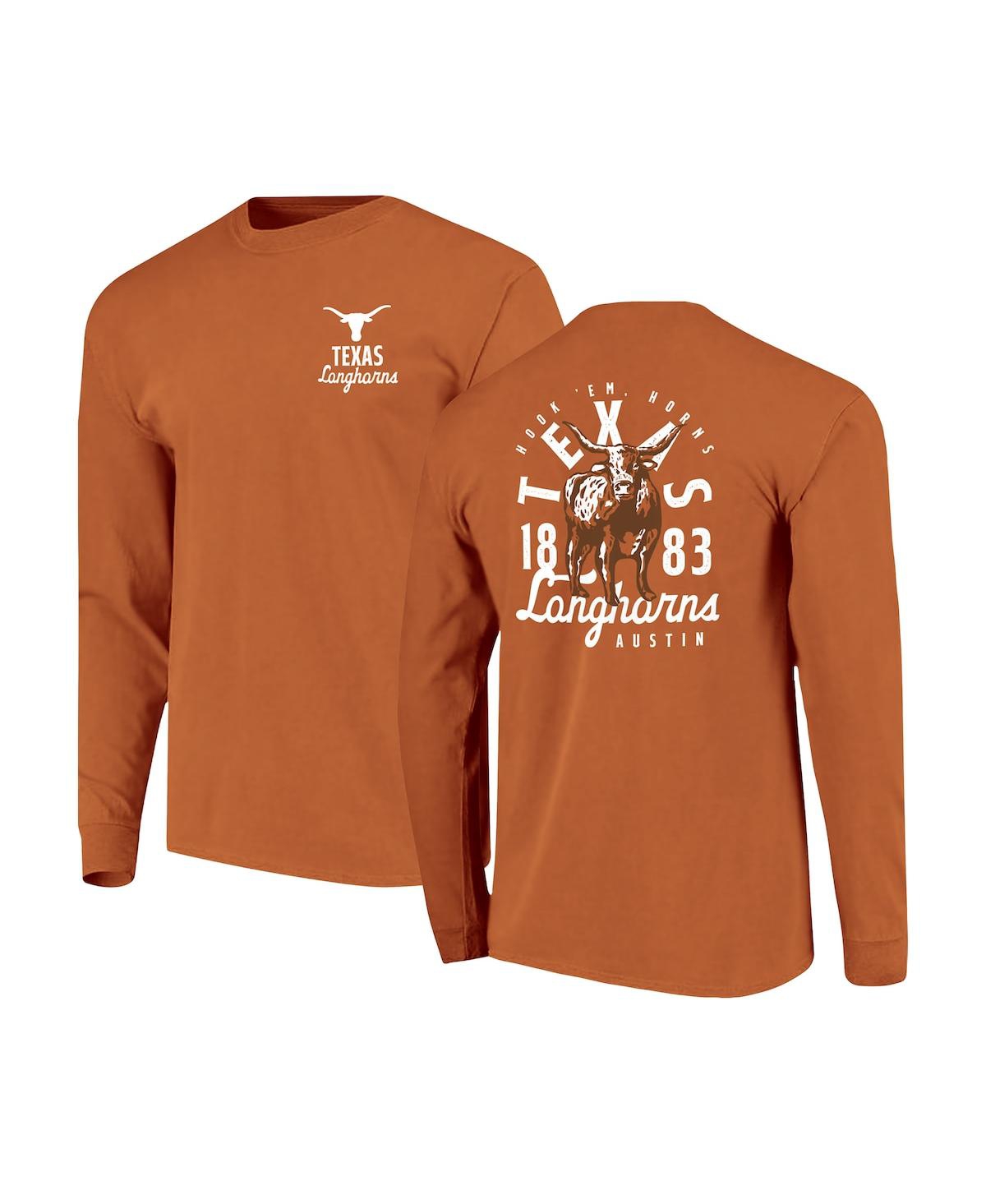 Image One Men's Texas Orange Texas Longhorns Comfort Colors Mascot Overlay Long Sleeve T-shirt In Brown