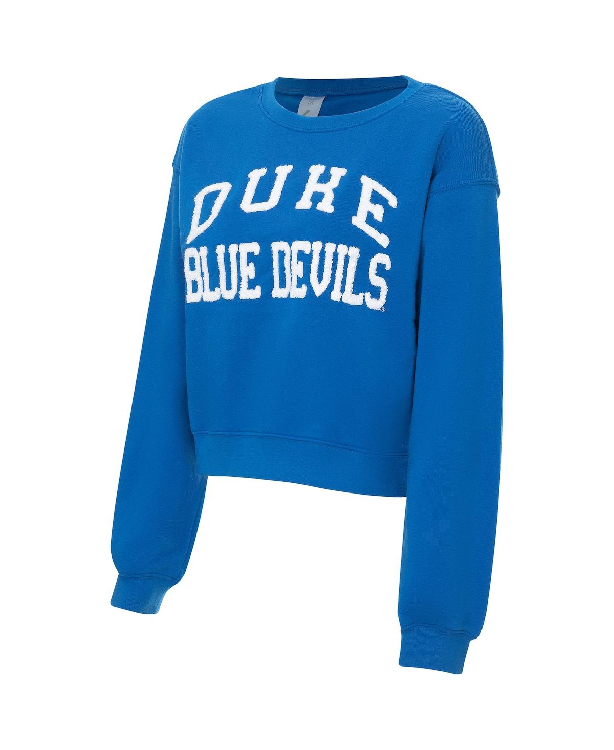 Zoozatz Women's Royal Duke Blue Devils Chenille Cropped Sweatshirt In Blue