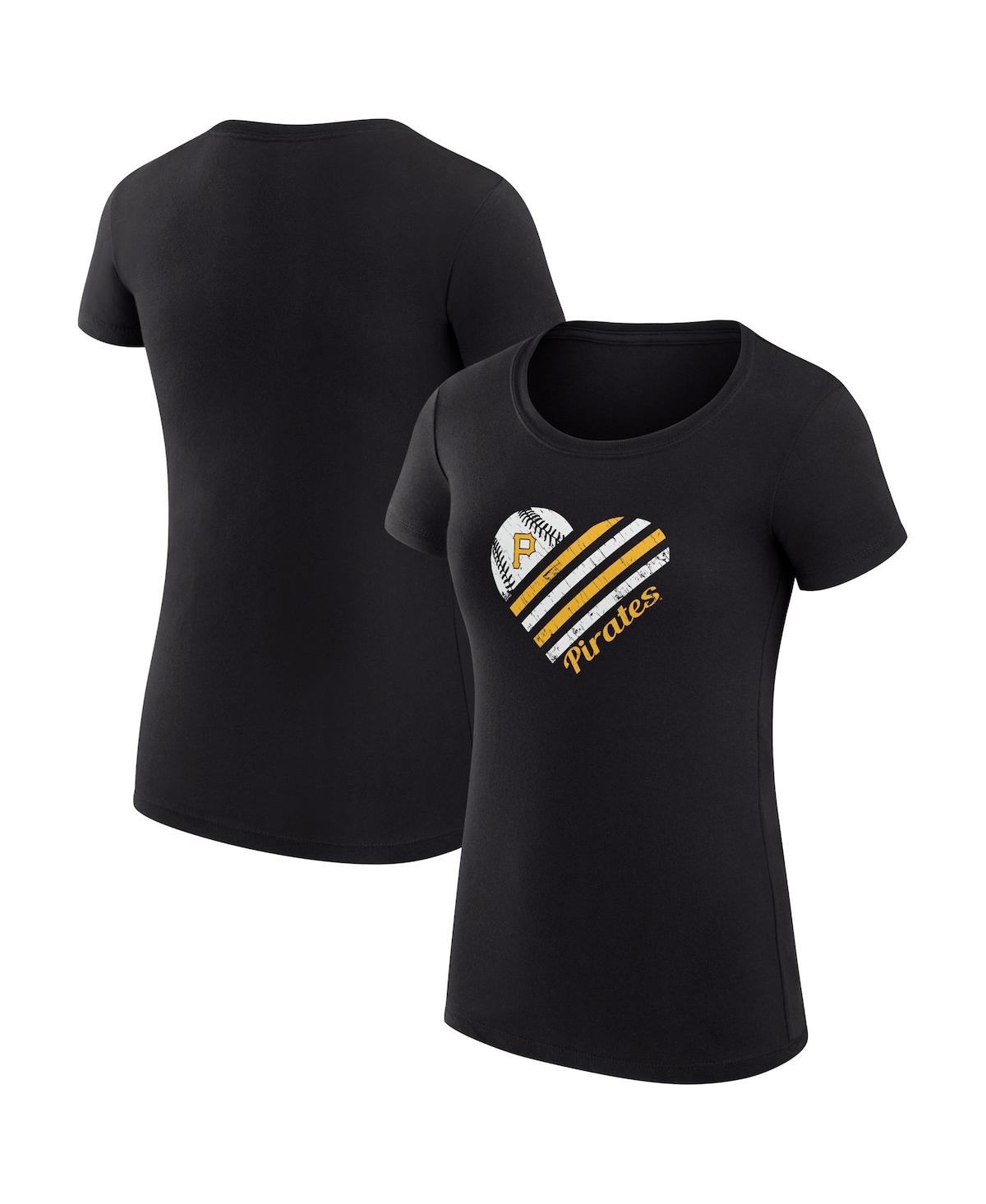 G-iii 4her By Carl Banks Women's Black Pittsburgh Pirates Super-slim Fit Lightweight Heart Graphic T-shirt In Black