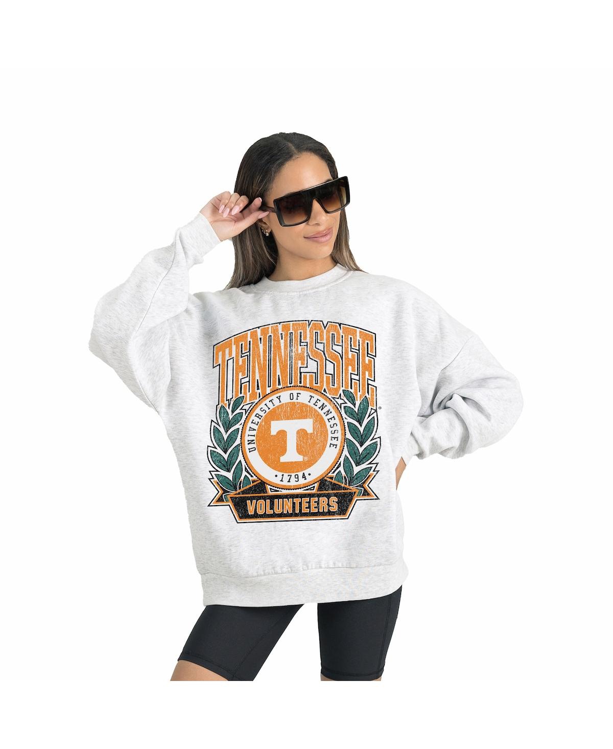 Gameday Couture Women's Gray Tennessee Volunteers Premium Fleece Drop Shoulder Oversized Pullover Sweatshirt In White