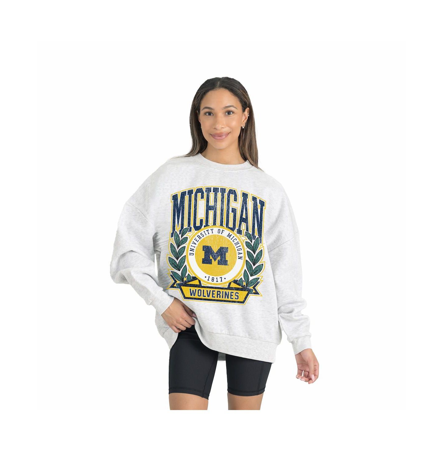 Женская толстовка Gameday Couture Gray Michigan Wolverines Premium Fleece Drop Shoulder Oversized Pullover — фото 1
