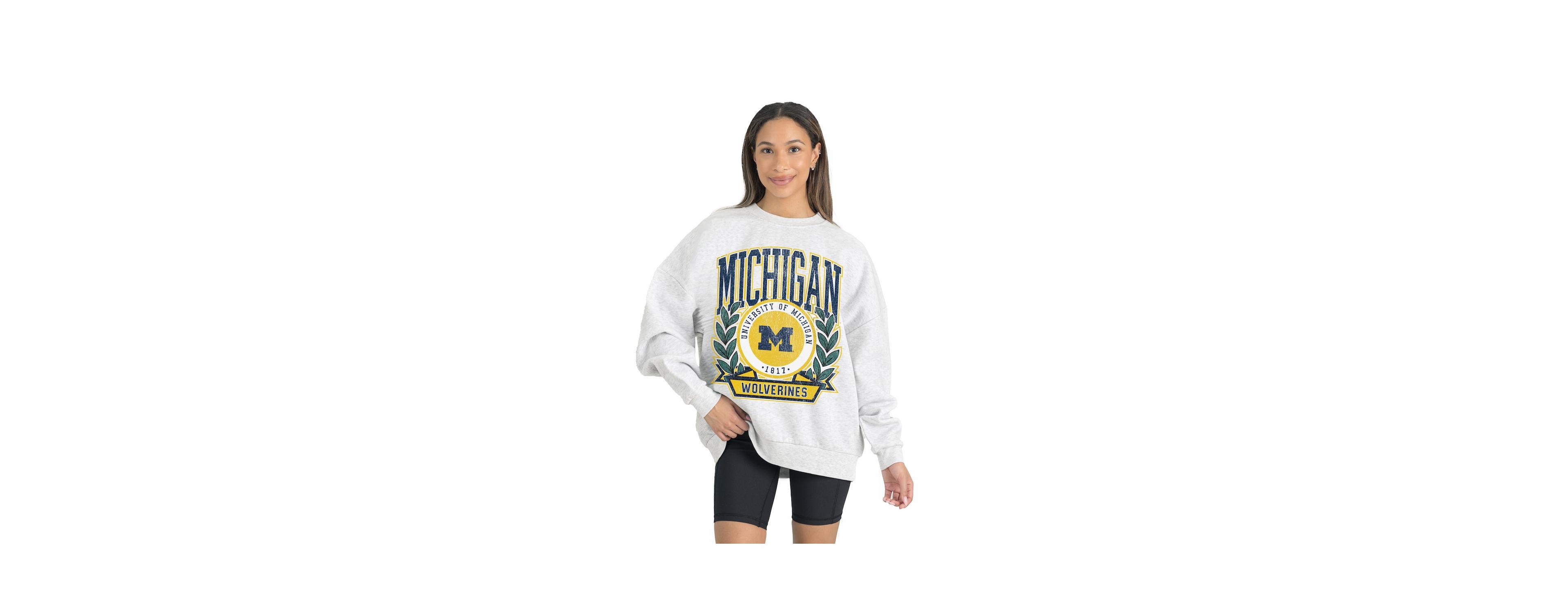 Gameday Couture Women's Gray Michigan Wolverines Premium Fleece Drop Shoulder Oversized Pullover Sweatshirt