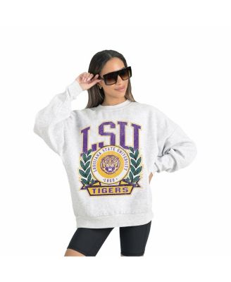 Women's Gray LSU Tigers Premium Fleece Drop Shoulder Oversized Pullover Sweatshirt
